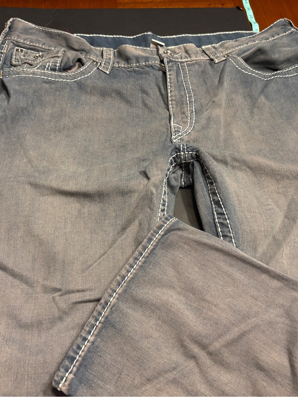 True Religion Men's Slate Grey Slim Straight Jeans with Contrast Stitching